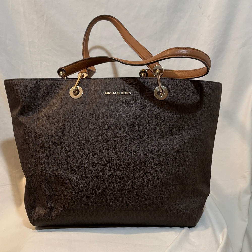 Michael Kors Dark Brown Tote with Tan Straps